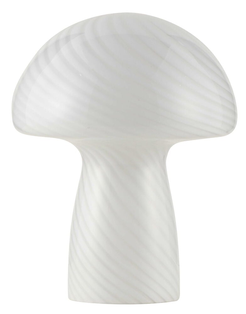 Vit bordslampa i glas med svampformad design.