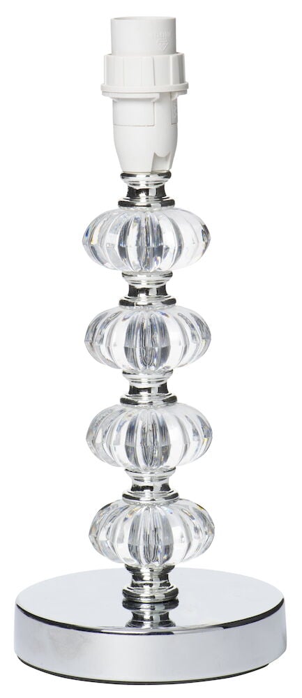 Lampfot i transparent akryl med rund dekorativ form.