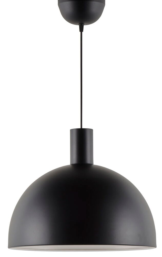 Svart taklampa i matt metall med sladd.