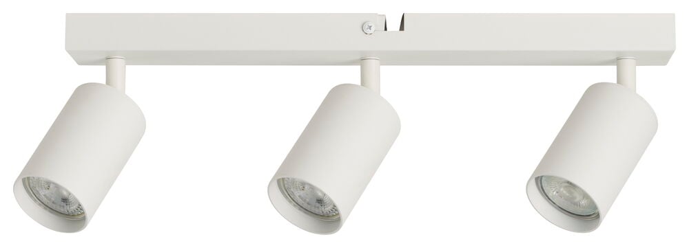 Vit takspotlight med tre justerbara cylindriska lampor.