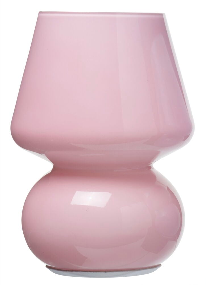 Rosa dekorlampe i glass med rund form.