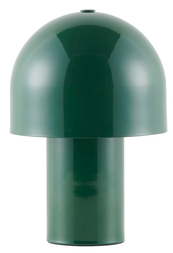 Grön retro bordslampa i metall med kupolformad skärm.