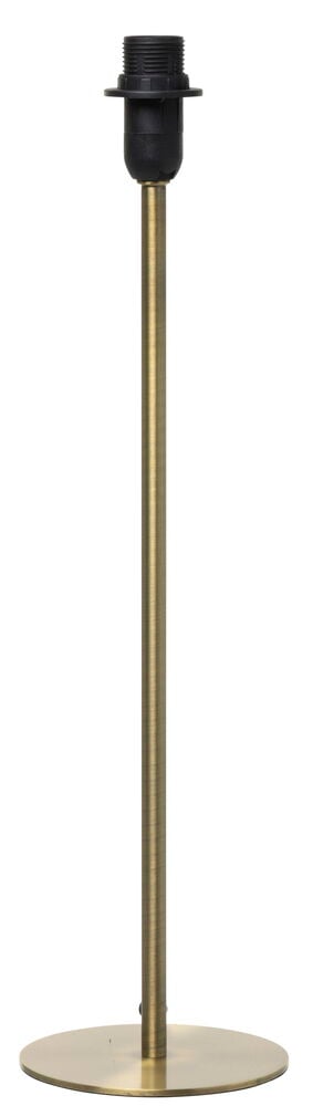 Rund mässing lampfot med smal stång och svart sockel.