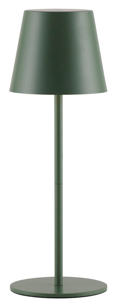 Grønn oppladbar bordlampe med enkel design.