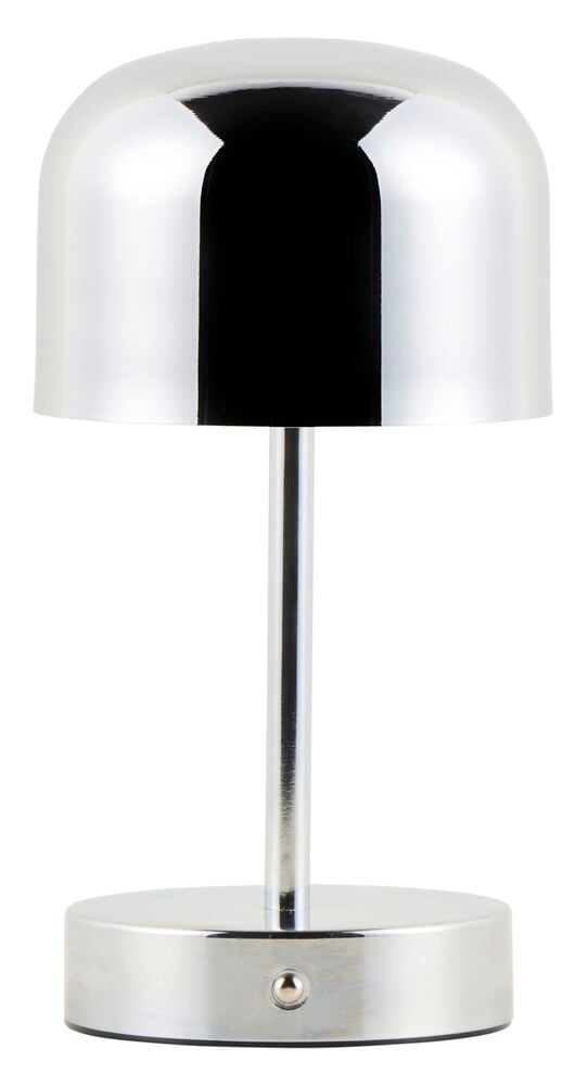 Kromfärgad uppladdningsbar bordslampa med modern design.