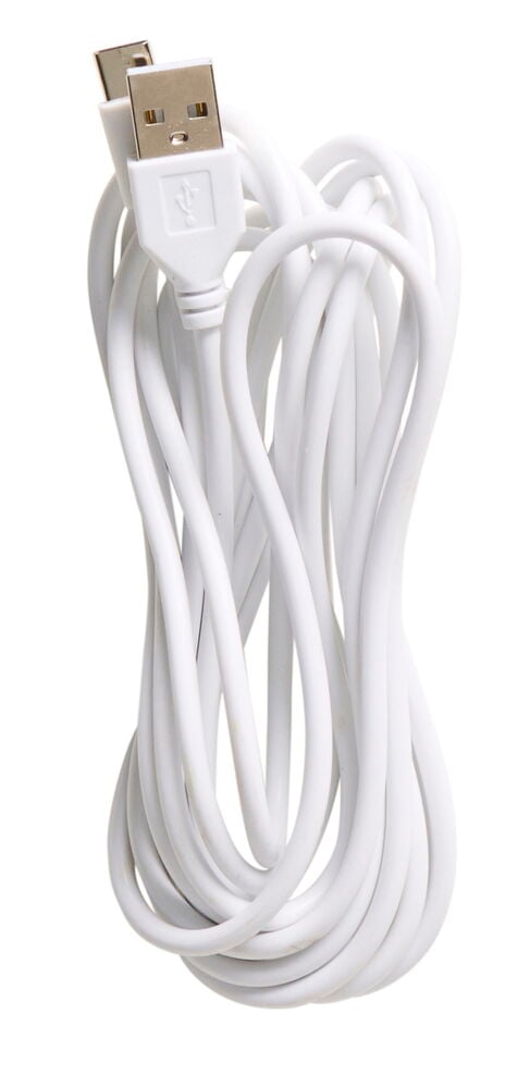 Vit USB-kabel med standard och mikroanslutning.