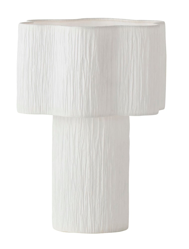 En 25x33,8 cm hvit teksturert vase med en lagdelt sylindrisk design.