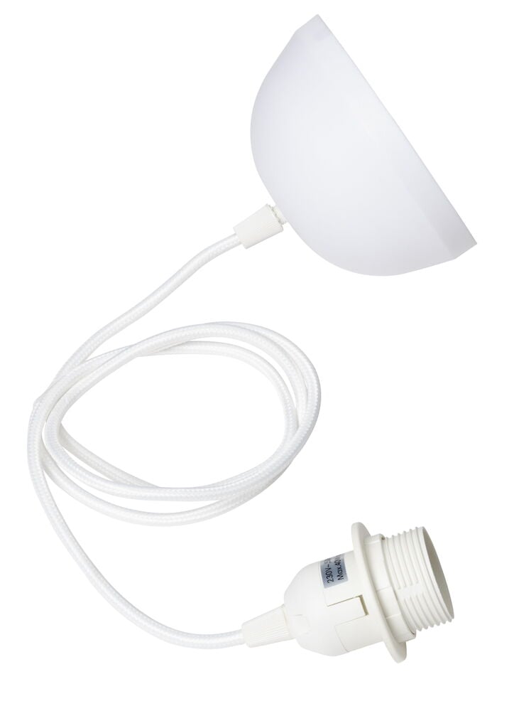 Vit textilsladd med E27 sockel och takkopp.