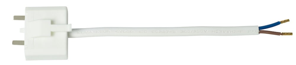 Vit kronkontakt DCL med synlig kabel och ledare.