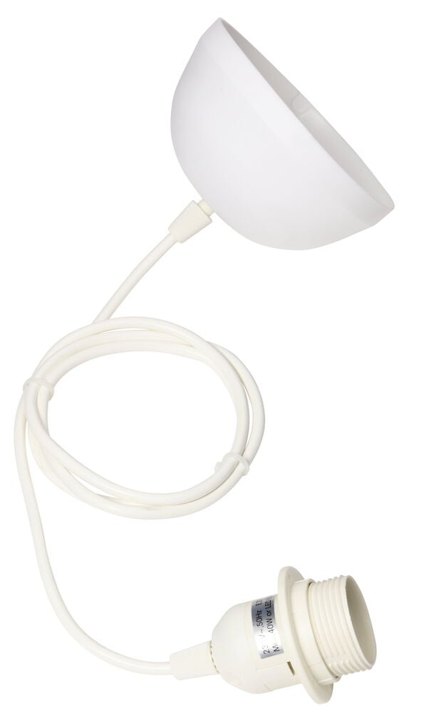 Vit lampsladd med E27 sockel och takkåpa.