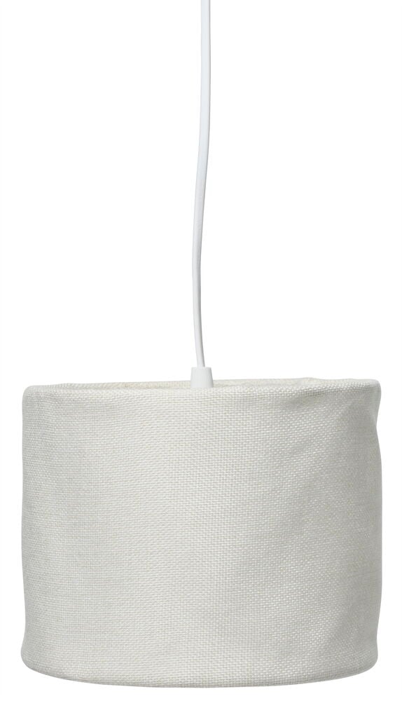 Vit cylinderformad lampskärm med linneliknande struktur.