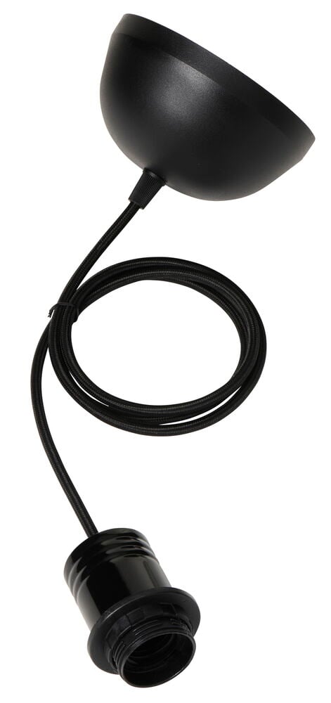 Svart lampsladd med lamphållare och takkopp.