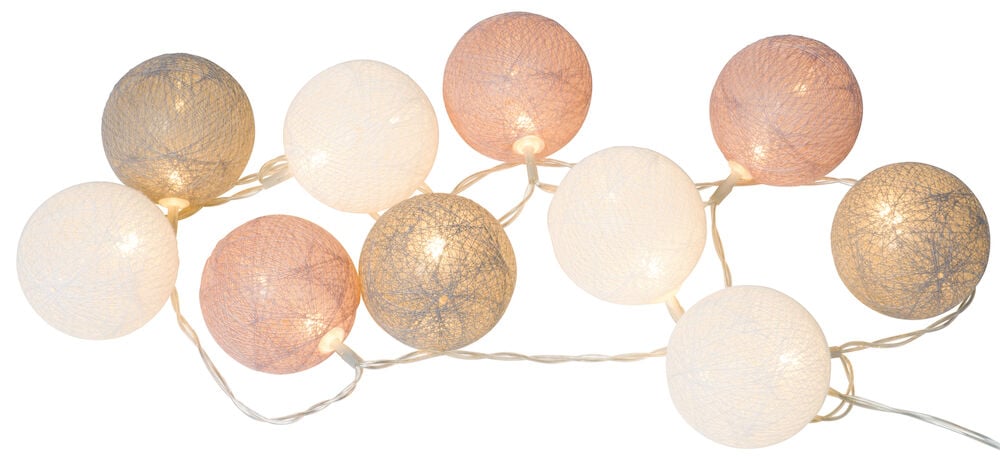 Flerfärgad LED ljusslinga med tio runda lampor.