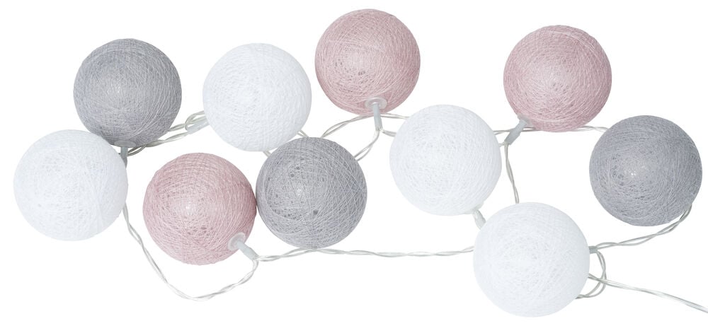 Ljusslinga med tio bollar i blandade färger.