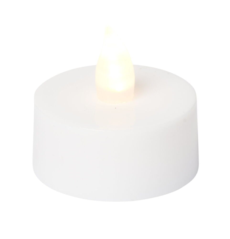 Vitt LED värmeljus med konstgjord låga.