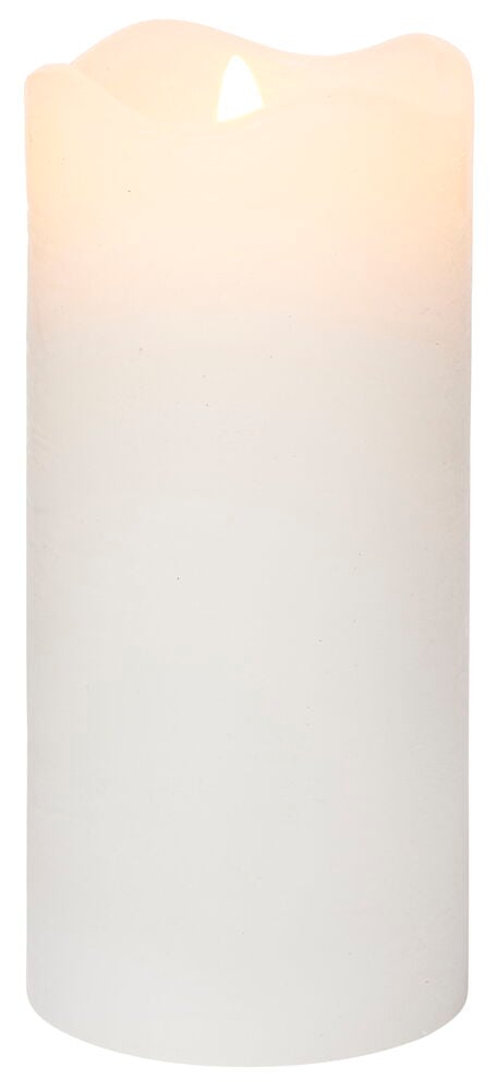 Valkoinen blokkynttilä aidon näköisellä LED-liekillä.