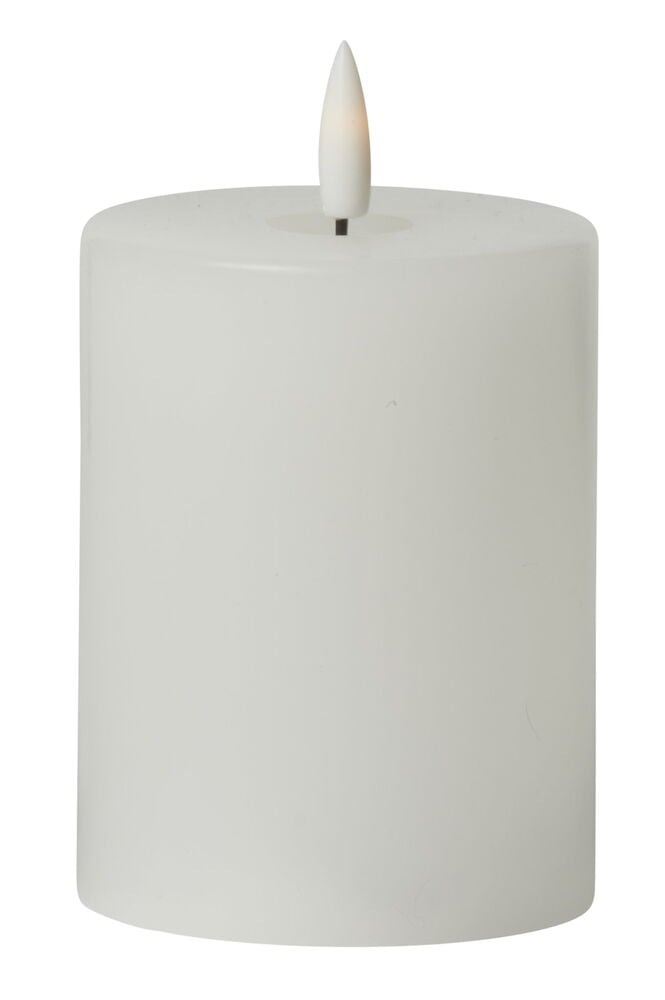 Vitt blockljus i vax med ledlåga.