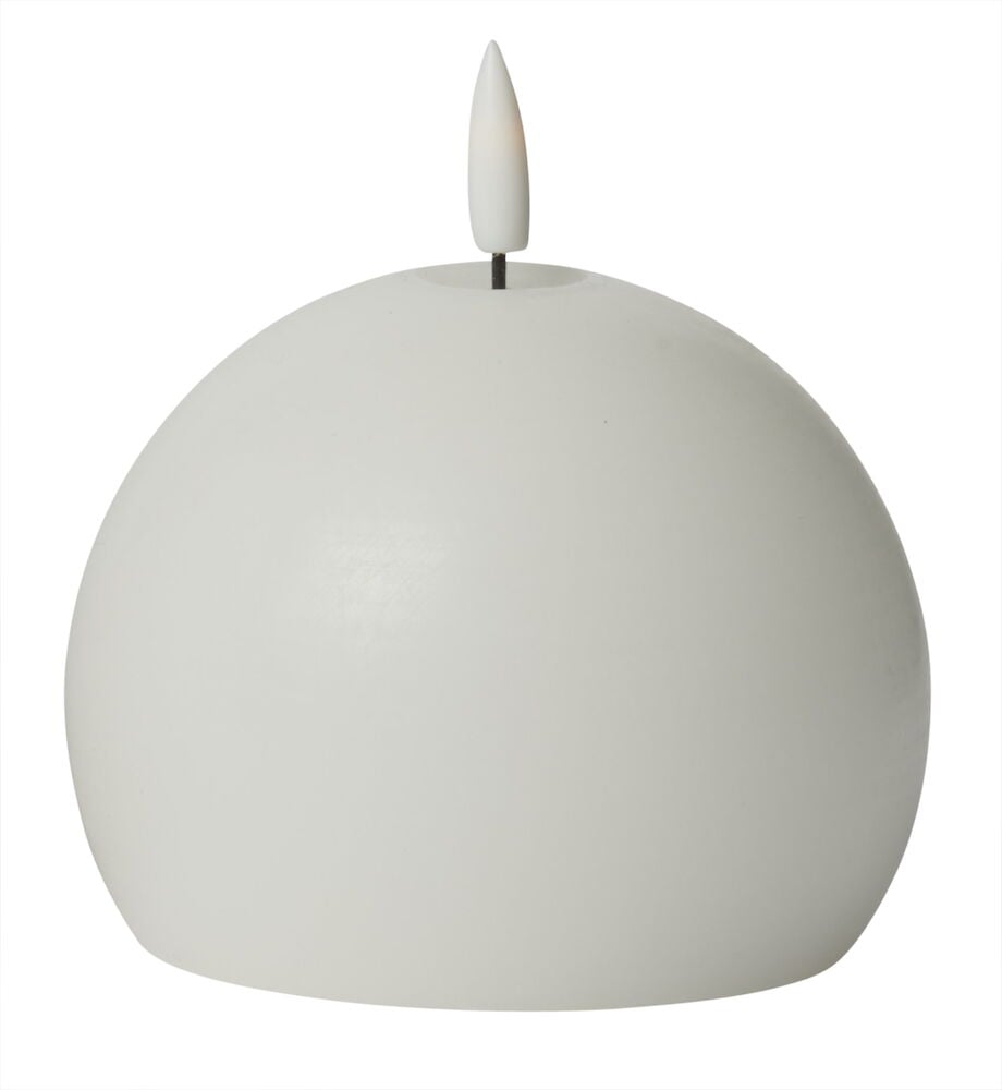 Rundt hvitt blokklys med LED flamme.
