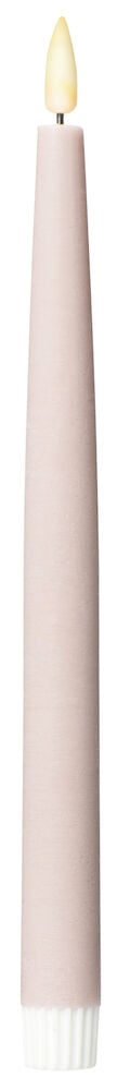 Vaaleanpunainen LED-kynttilä vahaa, jossa realistinen liekki.