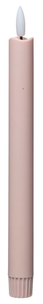 Långt LED-ljus i rosa plast med vit låga.