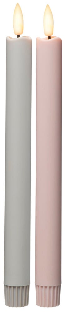 Tre batteridrivna LED-ljus i olika färger.