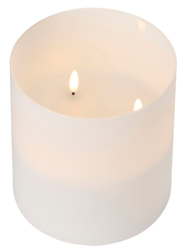 Hvit sylinderformet LED blokklys med tre flammer.