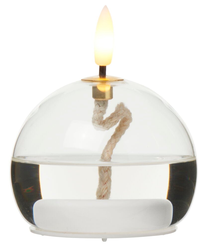 Transparent rund LED-lampe med lav effekt og dekordel.