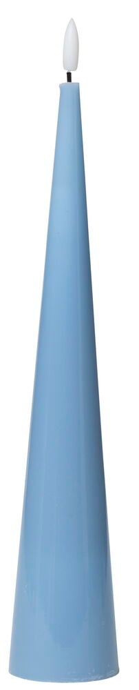 Blått konformat LED-ljus med vit låga.