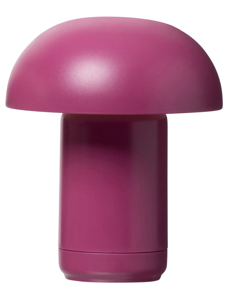 Lila svampliknande dekorationslampa i plast.