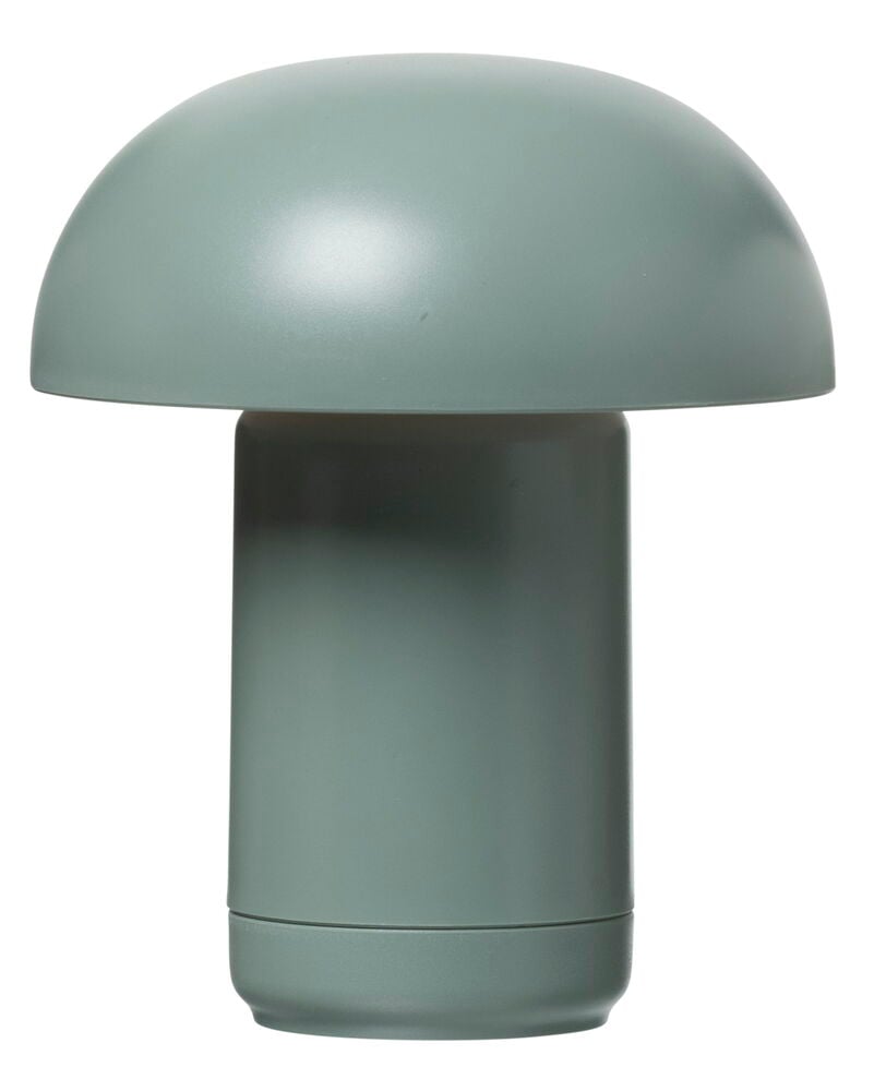 Grön svampliknande batteridriven dekorationslampa i plast.