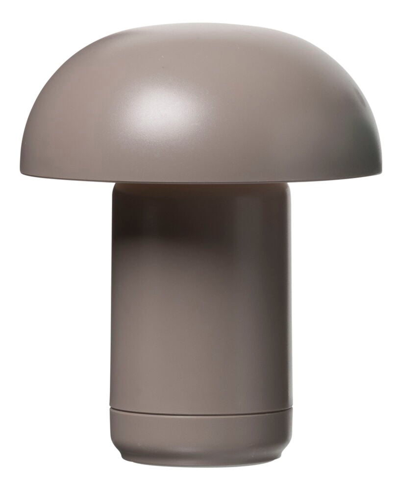 Brun svampformad batteridriven dekorationslampa i plast.