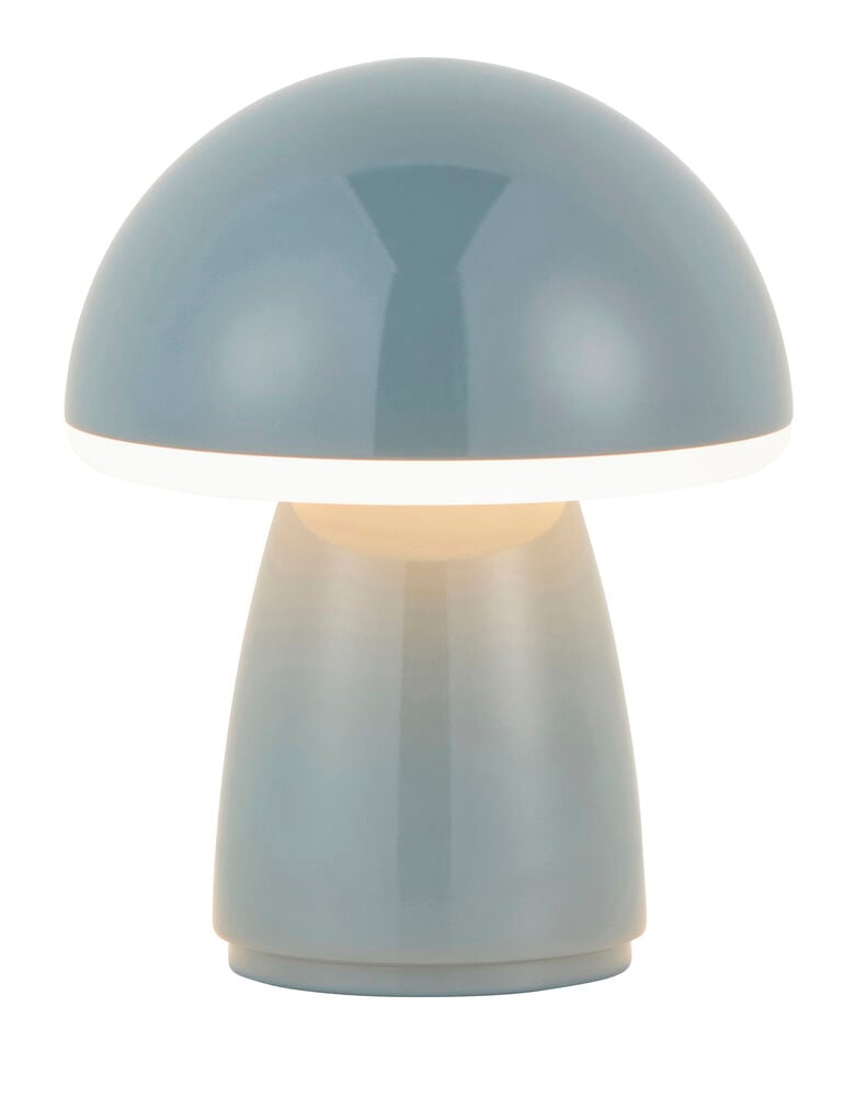 12,5x16,4 cm duvblå svampformad bordslampa med lysande skärm och fot.