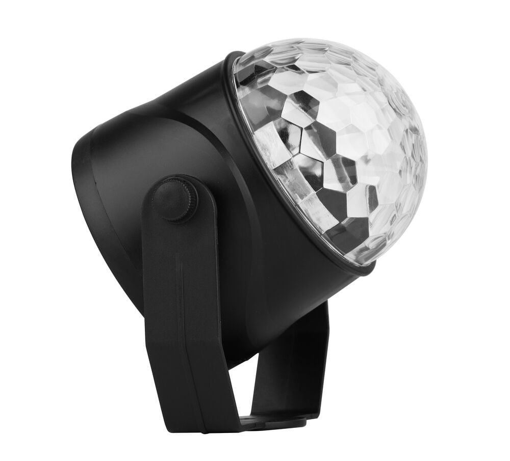 Svart Discolampa LED Ambiance med klar fasetterad kupol och justerbart svart stativ.