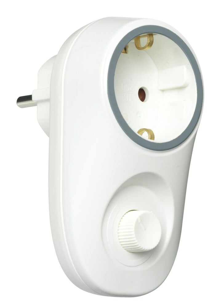 Vitt dimbart eluttag med rund vredknapp.