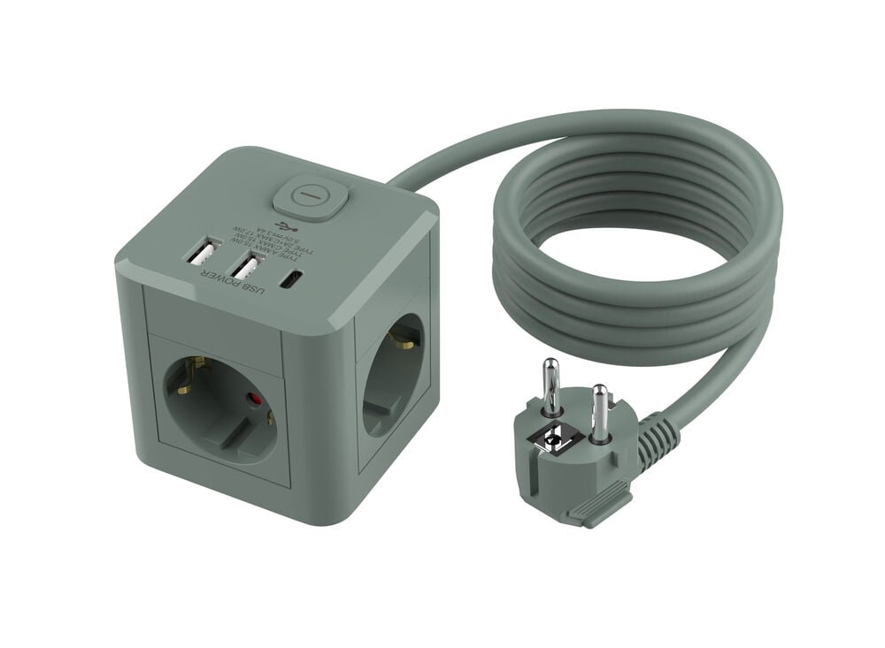 Grenuttak, 3-veis 2xUSB-A 1xUSB-C Cube - 3