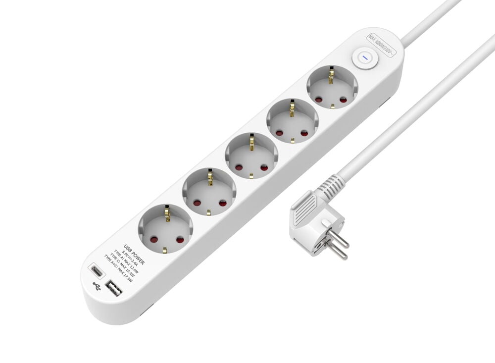 Power strip 5 outlets 1xUSB-A 1xUSB-C