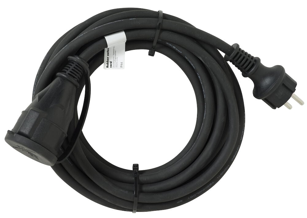 Svart jordad skarvsladd med greppvänlig stickpropp.