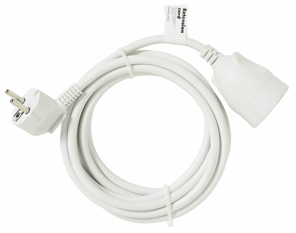 Vit jordad skarvsladd med ett uttag tre meter.