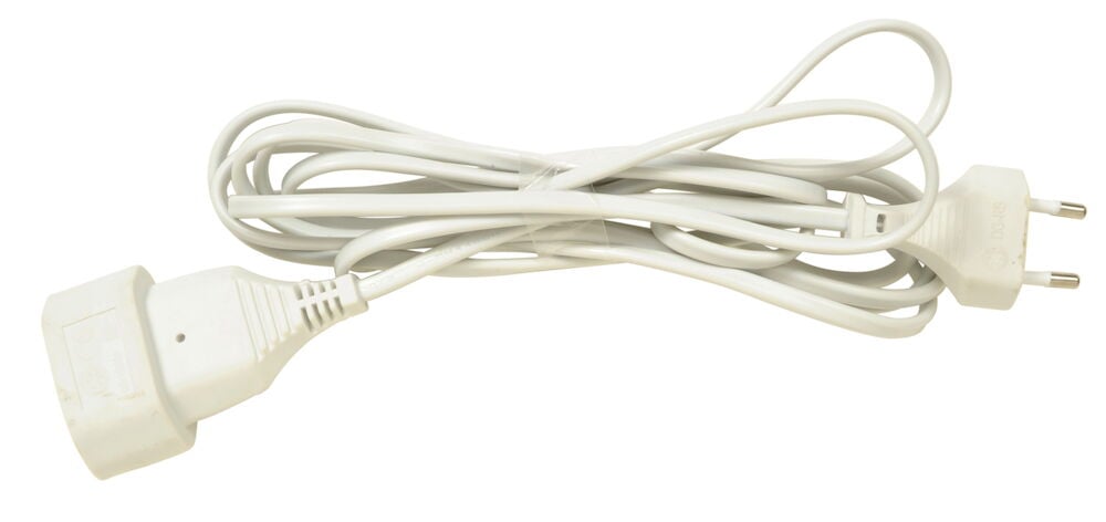 Vit ojordad skarvsladd med eurokontakt tre meter.