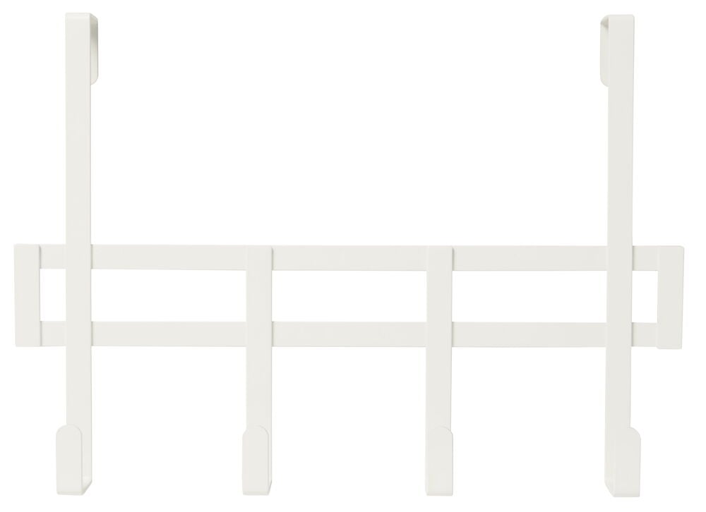 Vit dörrhängare i metall med fyra krokar.