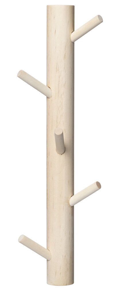 Kroklist av ljust bokträ med fem rundade krokar.