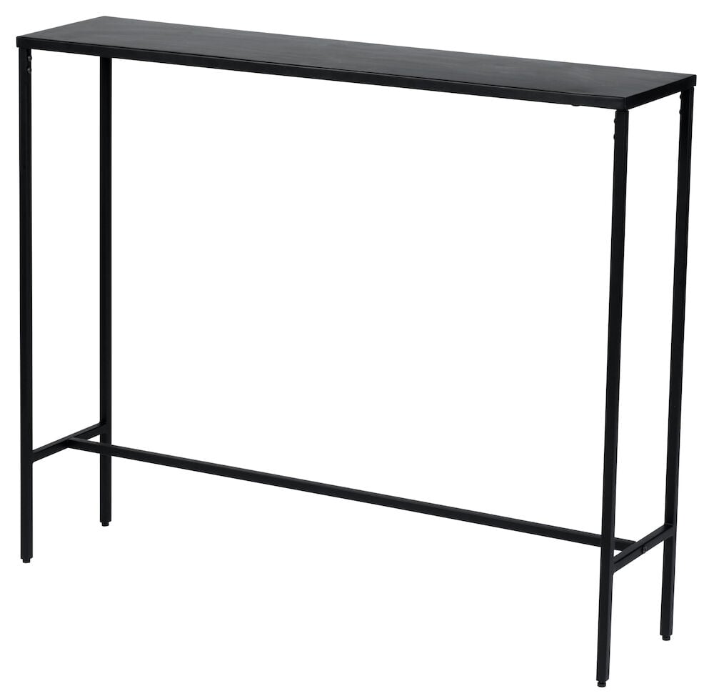 Schmaler schwarzer Beistelltisch mit minimalistischem Design.