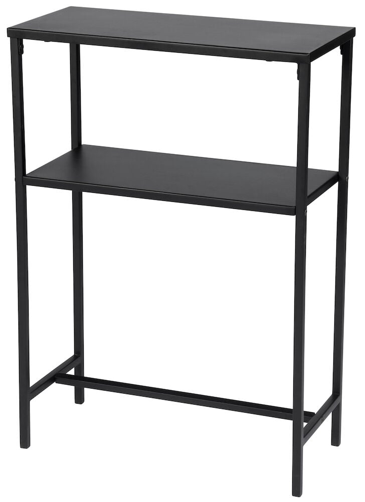 Svart avlastningsbord i metall med två hyllplan.