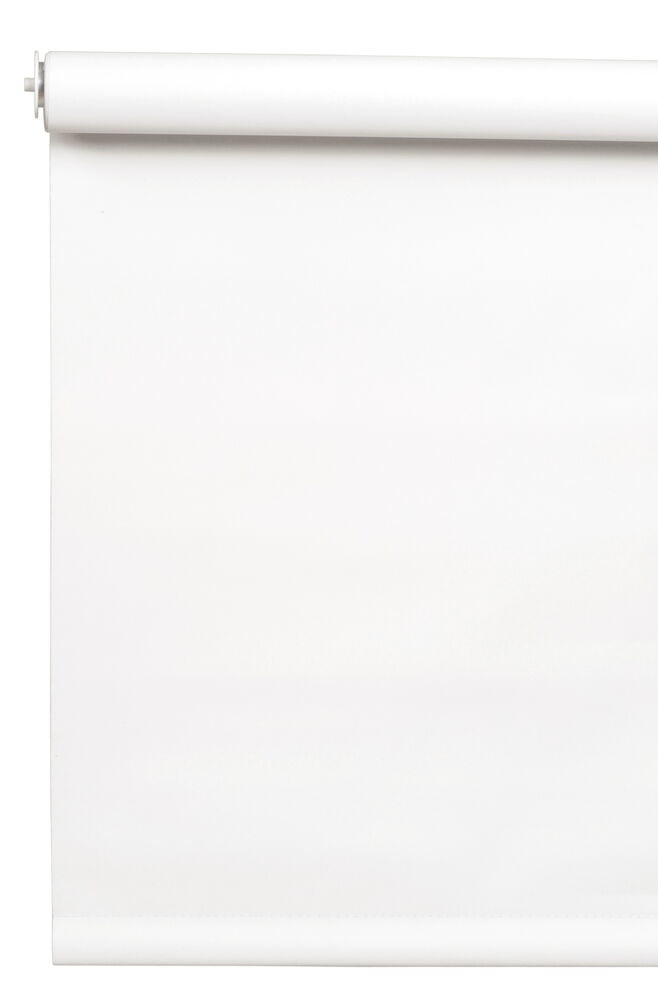 Valkoinen pimennysrullaverho valkoista taustaa vasten.