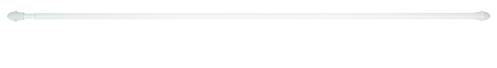 Justerbar vit gardinstång av stål med ändknoppar.