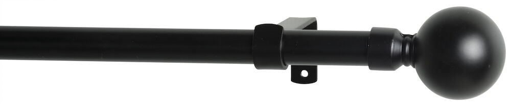 Musta teräksinen verhotanko pyöreällä päätynupilla.