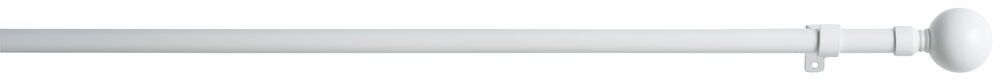 Vit gardinstång i stål med rund ändknopp.