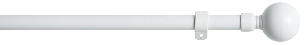 Weiße Gardinenstange mit rundem Endknopf und Wandhalterung.