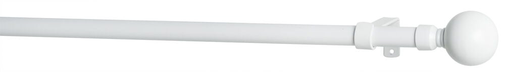 Verstellbare weiße Gardinenstange mit rundem Endknopf.