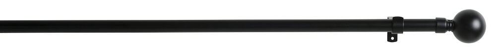 Svart gardinstång i stål med rund ändknopp.